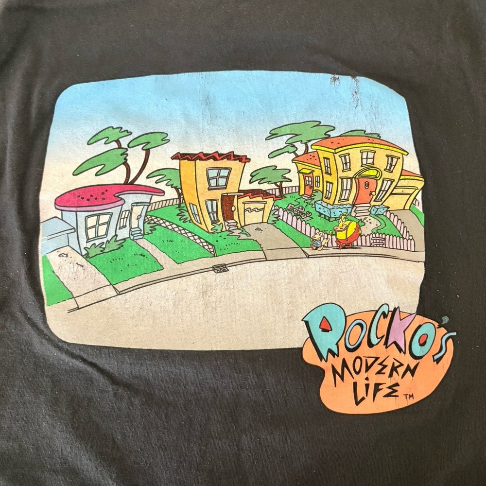 NICKELODEON ROCKO'S MODERN LIFE Black Retro Graphic Print T-Shirt Size Large